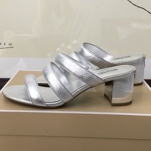 Michael Kors Paloma silver metallic mules